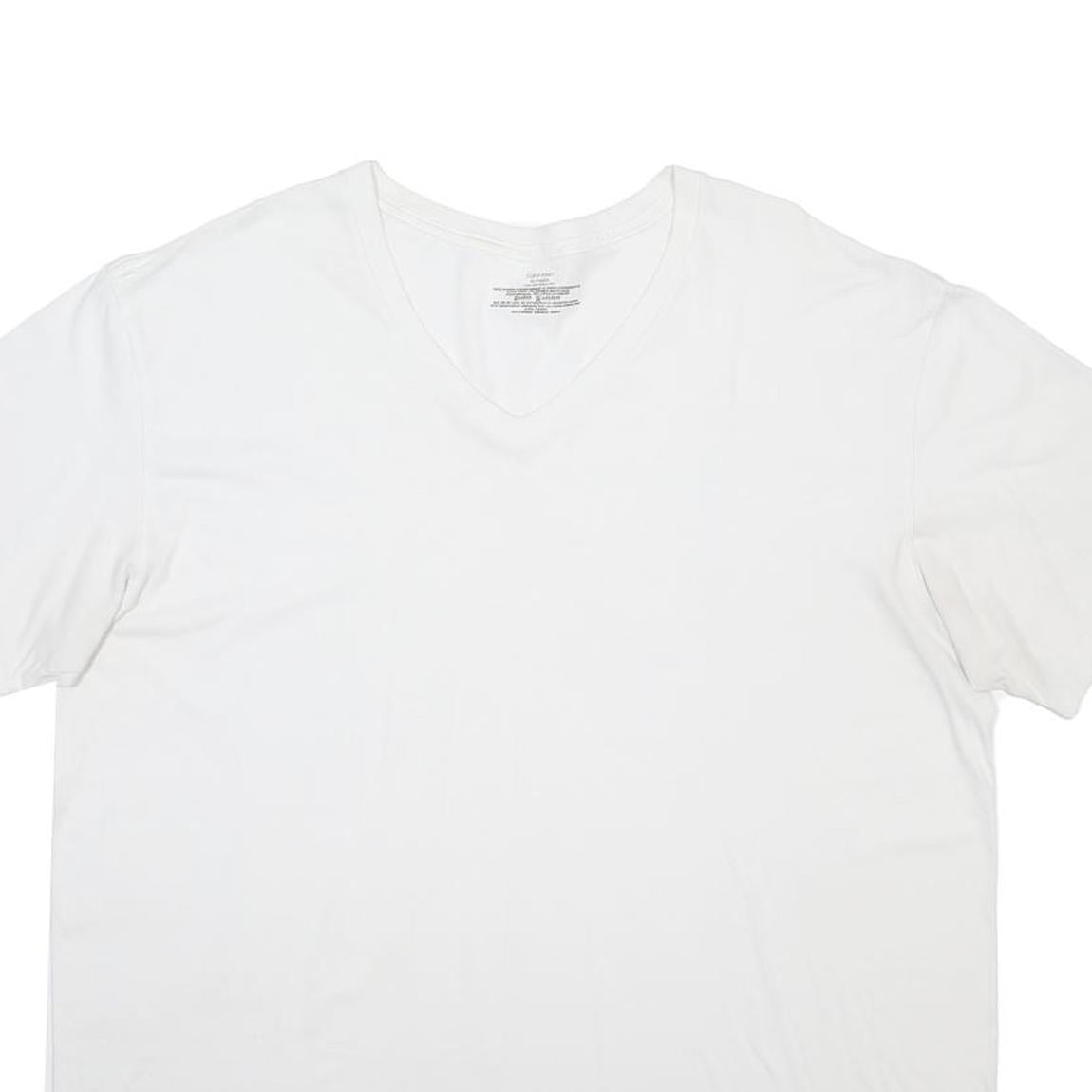 CALVIN KLEIN Mens White V-Neck T-Shirt XL Cotton Blend Modern Short Sleeve
