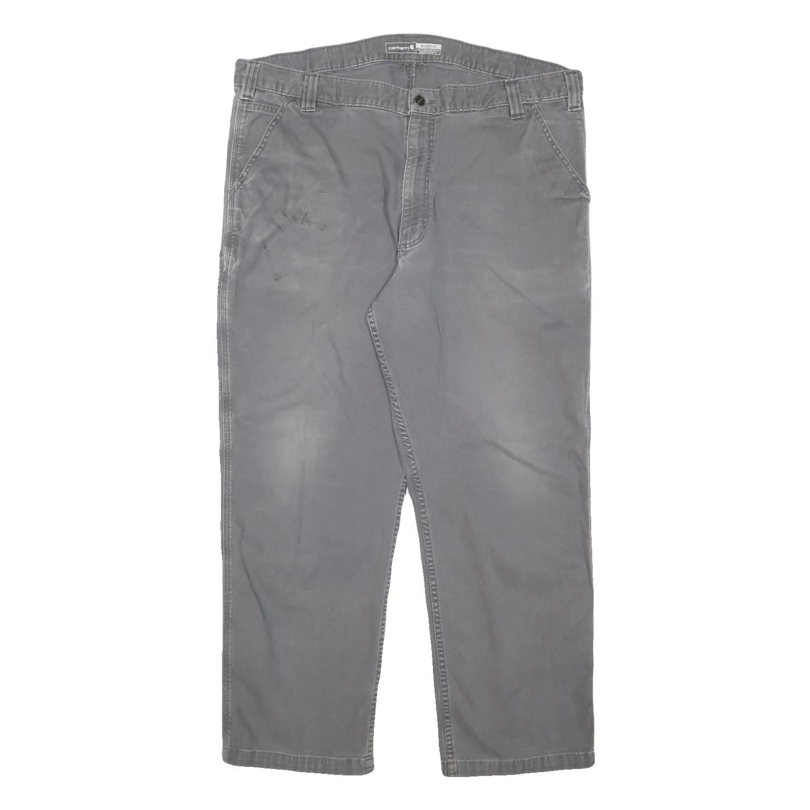 CARHARTT Mens Relaxed Grey Cotton Blend Trousers W40 L29 Workwear Zip Closure