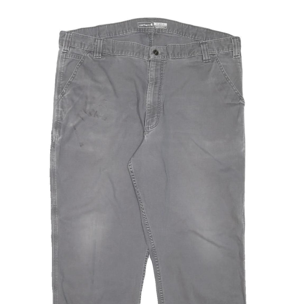 CARHARTT Mens Relaxed Grey Cotton Blend Trousers W40 L29 Workwear Zip Closure