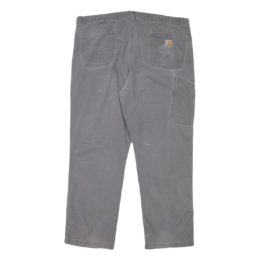 CARHARTT Mens Relaxed Grey Cotton Blend Trousers W40 L29 Workwear Zip Closure