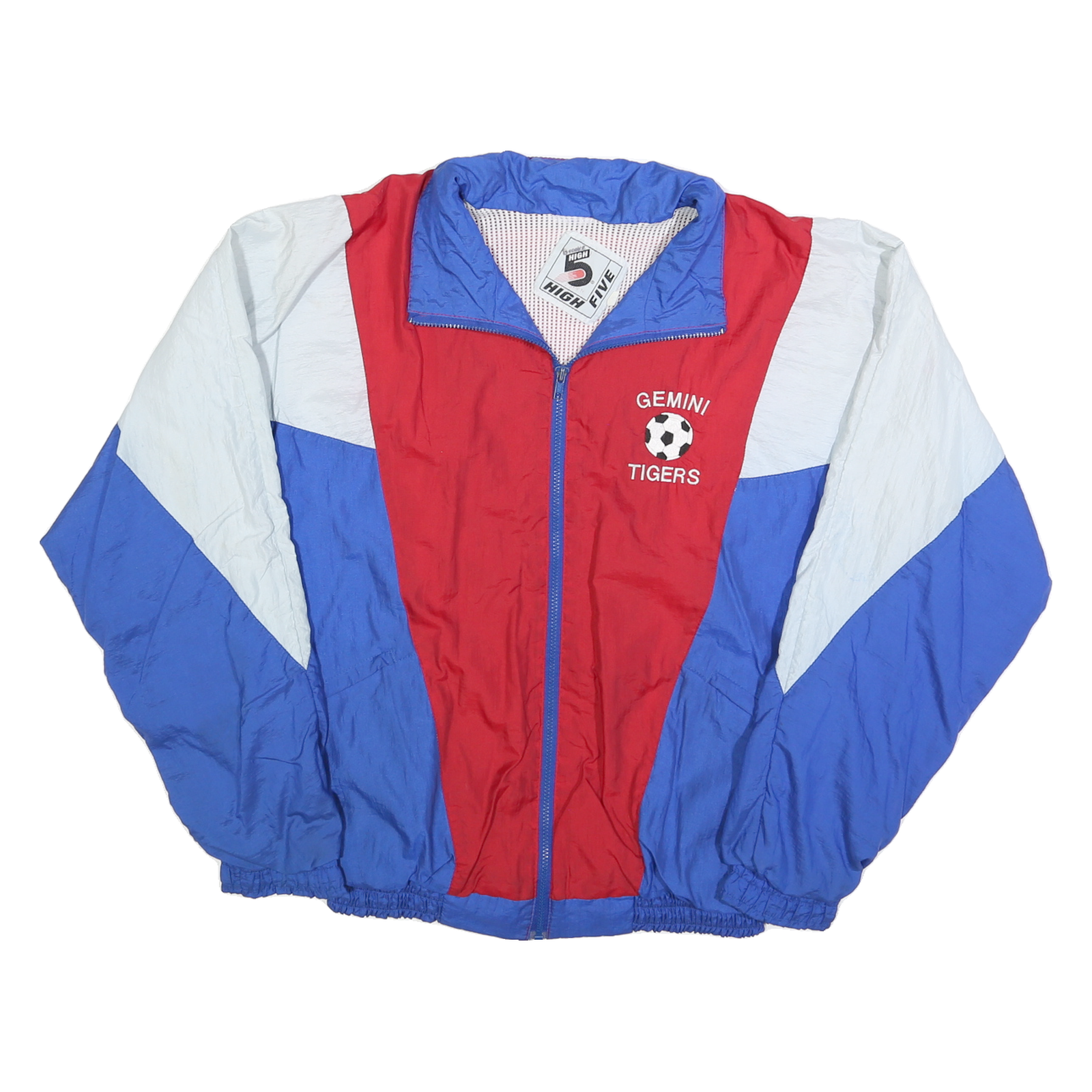 HIGH FIVE Mens Red & Blue Colourblock Zip Up Polyester Jacket M Sportswear