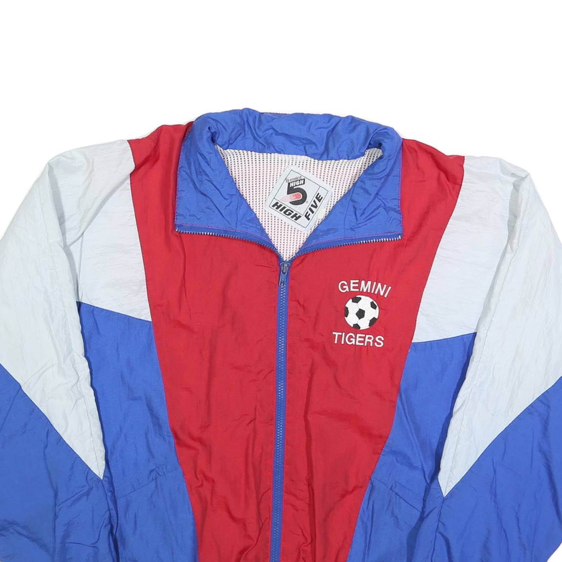 HIGH FIVE Mens Red & Blue Colourblock Zip Up Polyester Jacket M Sportswear