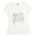 HARLEY DAVIDSON Womens White Graphic T-Shirt L Short Sleeve Scoop Neck Casual