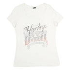 HARLEY DAVIDSON Womens White Graphic T-Shirt L Short Sleeve Scoop Neck Casual