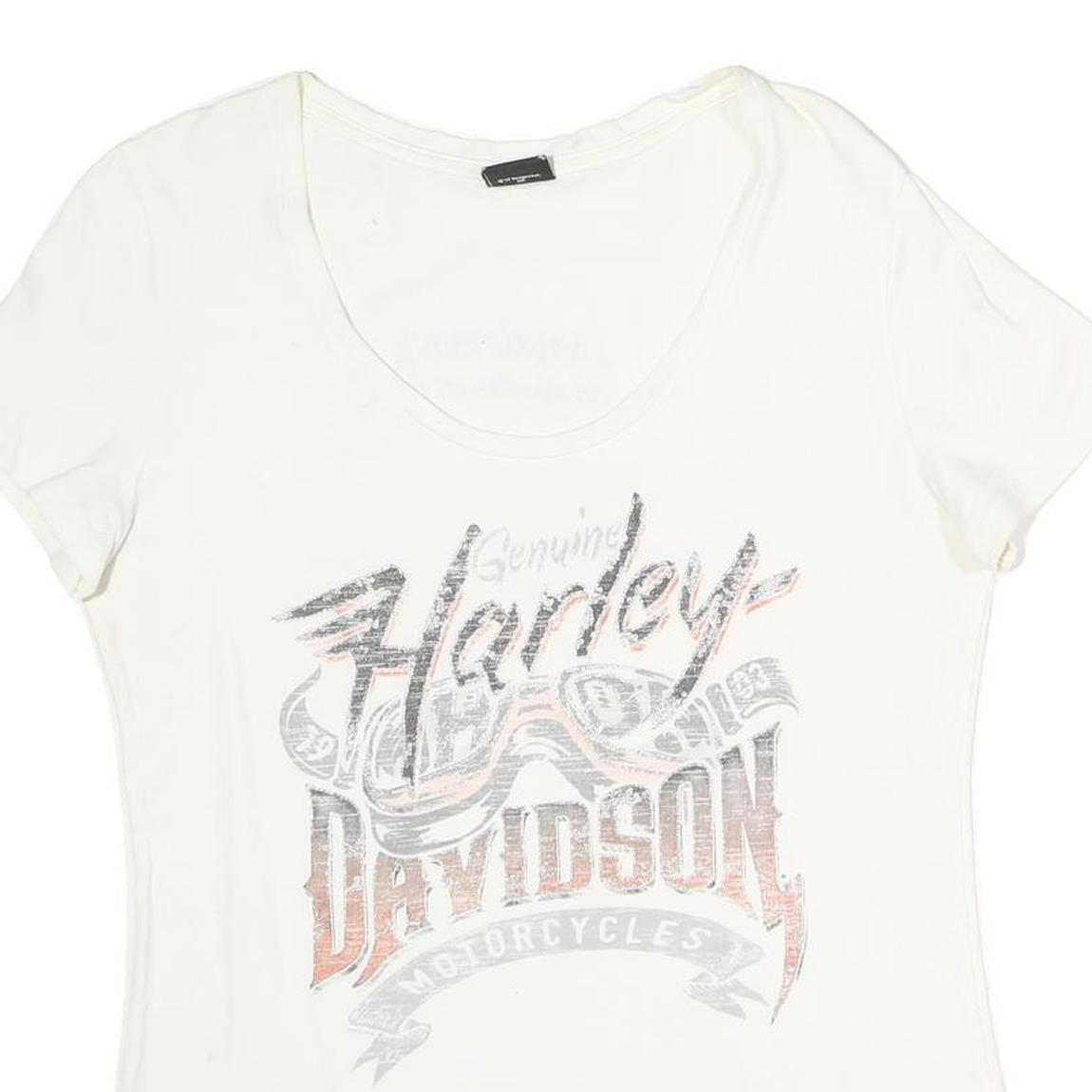 HARLEY DAVIDSON Womens White Graphic T-Shirt L Short Sleeve Scoop Neck Casual