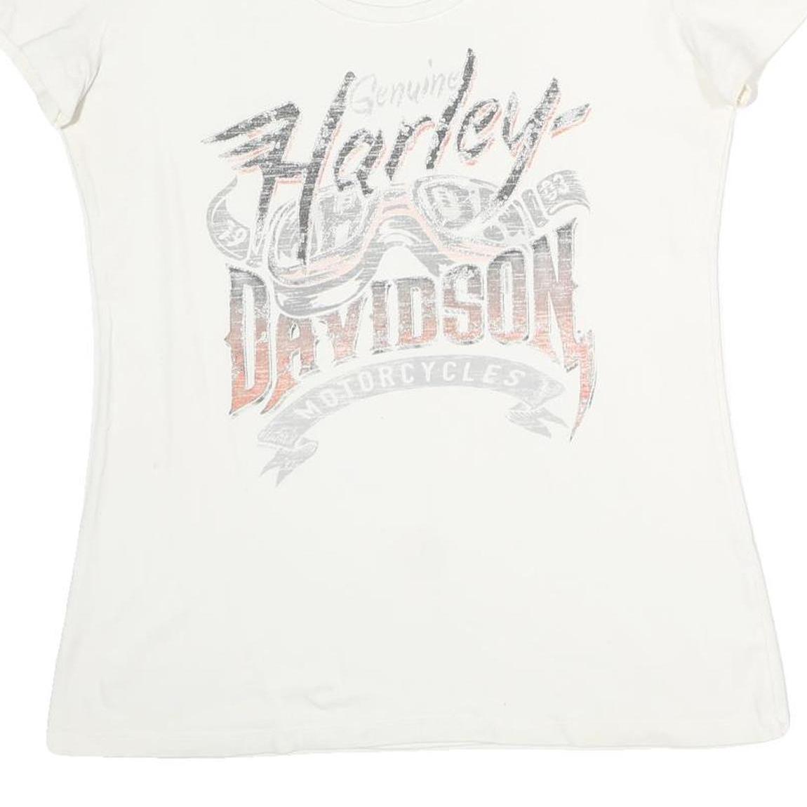 HARLEY DAVIDSON Womens White Graphic T-Shirt L Short Sleeve Scoop Neck Casual