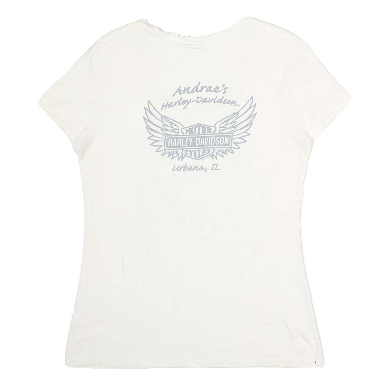 HARLEY DAVIDSON Womens White Graphic T-Shirt L Short Sleeve Scoop Neck Casual