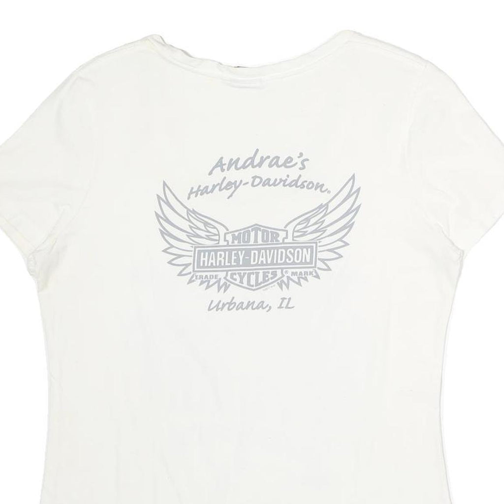 HARLEY DAVIDSON Womens White Graphic T-Shirt L Short Sleeve Scoop Neck Casual
