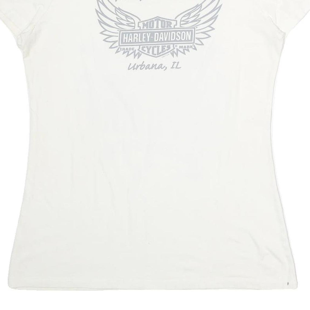 HARLEY DAVIDSON Womens White Graphic T-Shirt L Short Sleeve Scoop Neck Casual