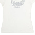 HARLEY DAVIDSON Womens White Graphic T-Shirt L Short Sleeve Scoop Neck Casual