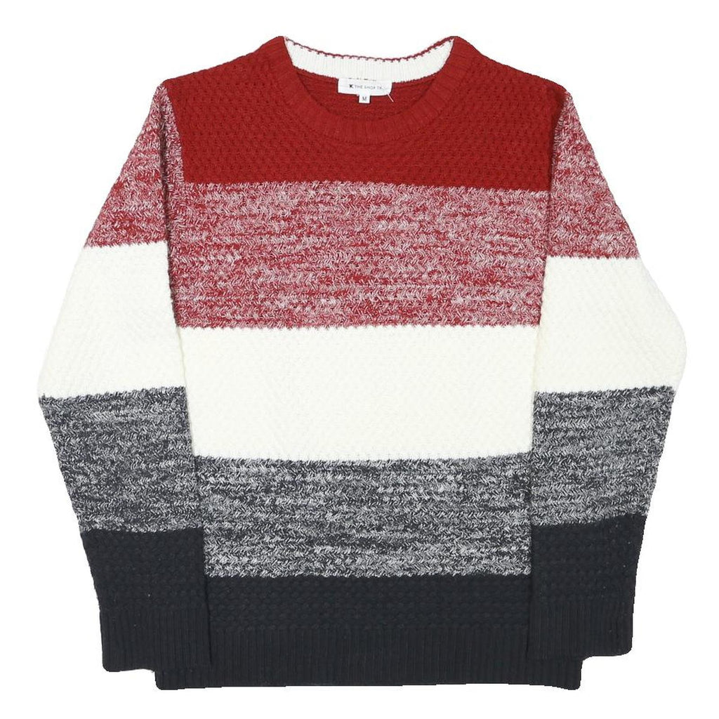THE SHOP TK Mens Red White & Grey Patterned Crew Neck Chunky Knit Jumper M