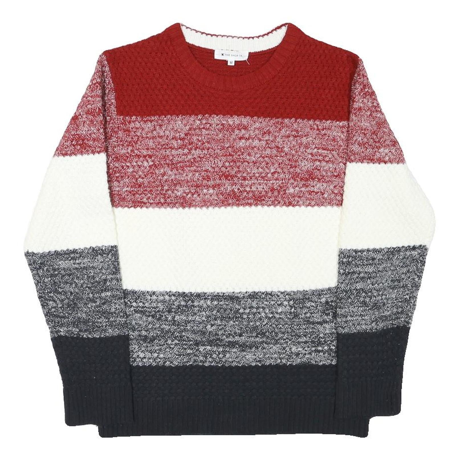 THE SHOP TK Mens Red White & Grey Patterned Crew Neck Chunky Knit Jumper M