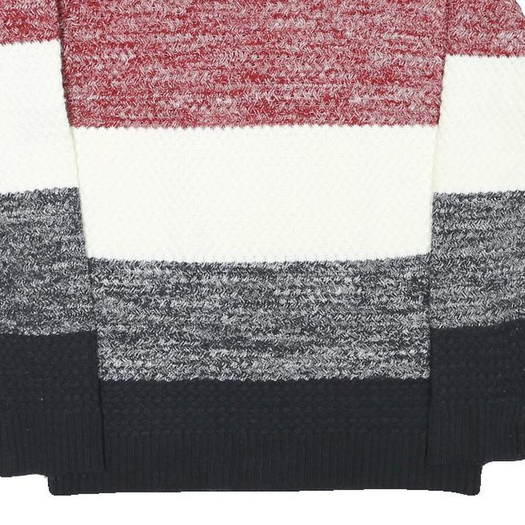 THE SHOP TK Mens Red White & Grey Patterned Crew Neck Chunky Knit Jumper M