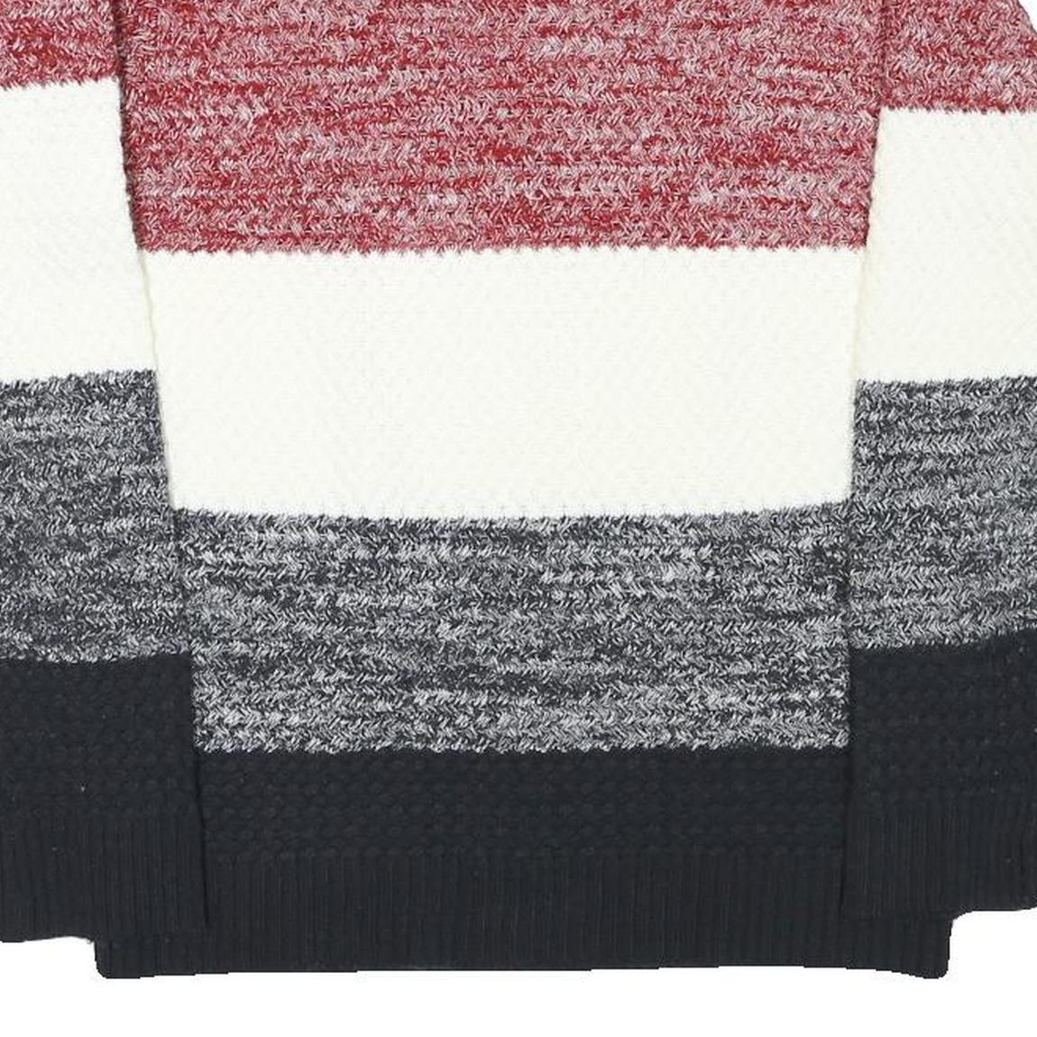 THE SHOP TK Mens Red White & Grey Patterned Crew Neck Chunky Knit Jumper M