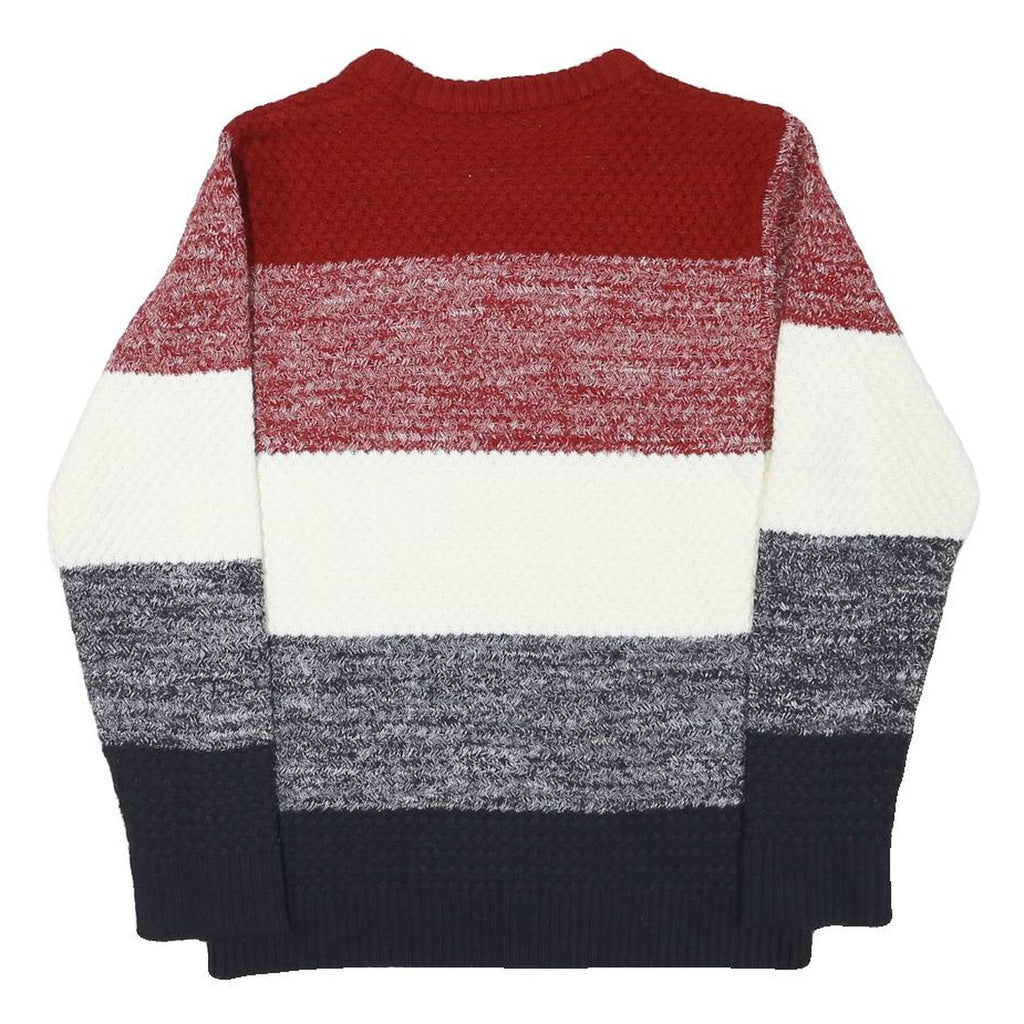 THE SHOP TK Mens Red White & Grey Patterned Crew Neck Chunky Knit Jumper M