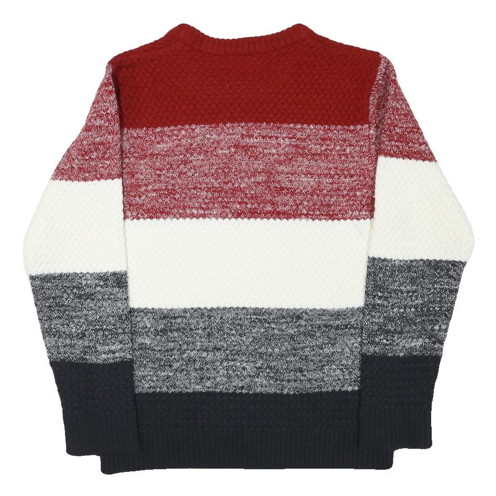 THE SHOP TK Mens Red White & Grey Patterned Crew Neck Chunky Knit Jumper M