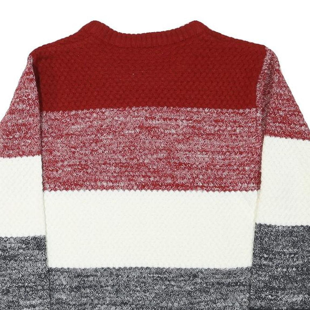 THE SHOP TK Mens Red White & Grey Patterned Crew Neck Chunky Knit Jumper M