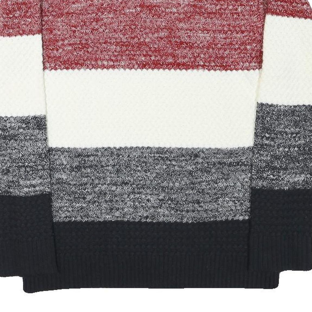 THE SHOP TK Mens Red White & Grey Patterned Crew Neck Chunky Knit Jumper M