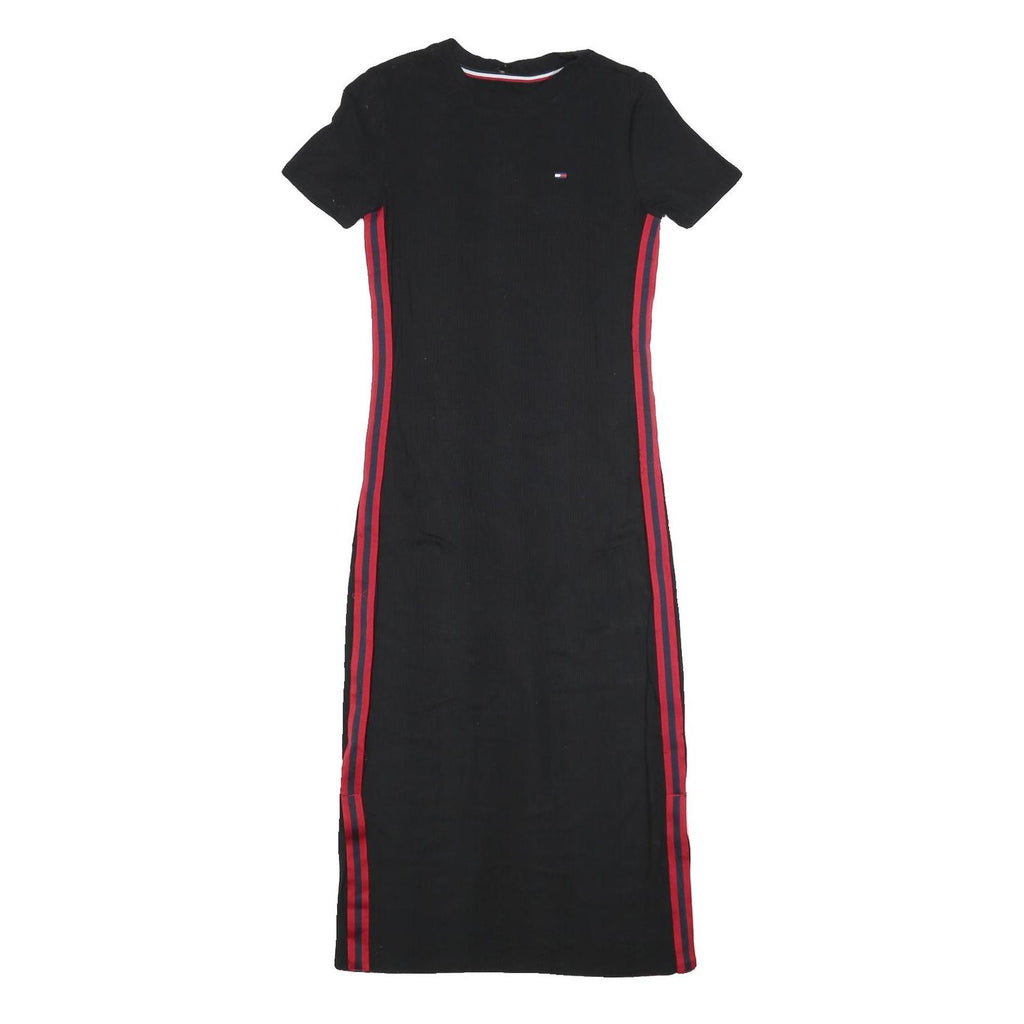 TOMMY HILFIGER Womens Black Bodycon Cotton Blend Short Sleeve Midi Dress XXS