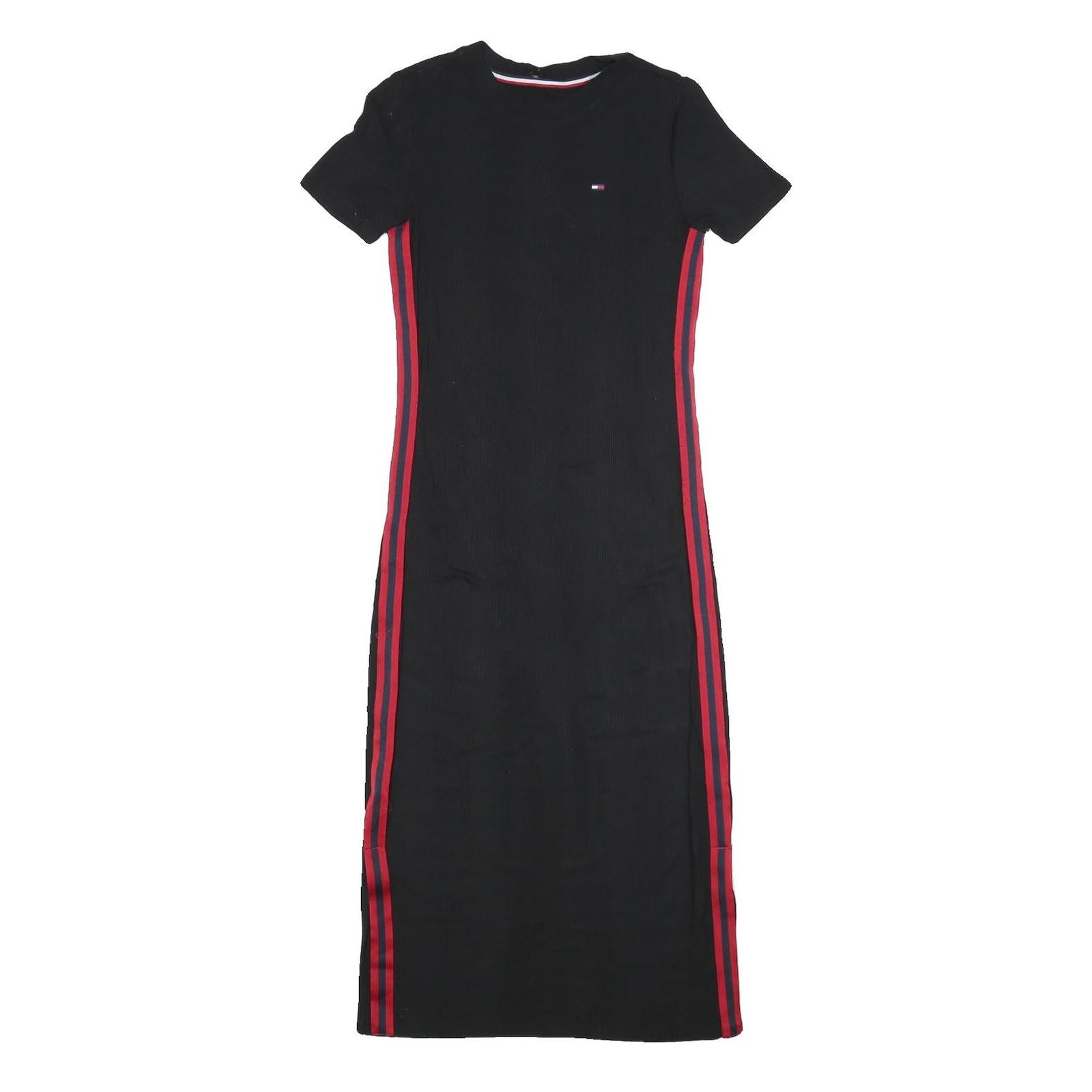 TOMMY HILFIGER Womens Black Bodycon Cotton Blend Short Sleeve Midi Dress XXS