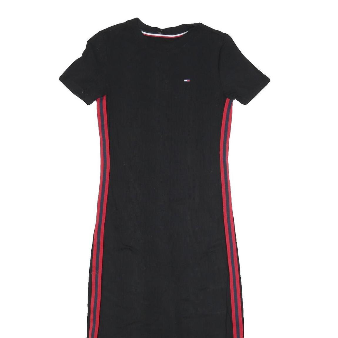 TOMMY HILFIGER Womens Black Bodycon Cotton Blend Short Sleeve Midi Dress XXS