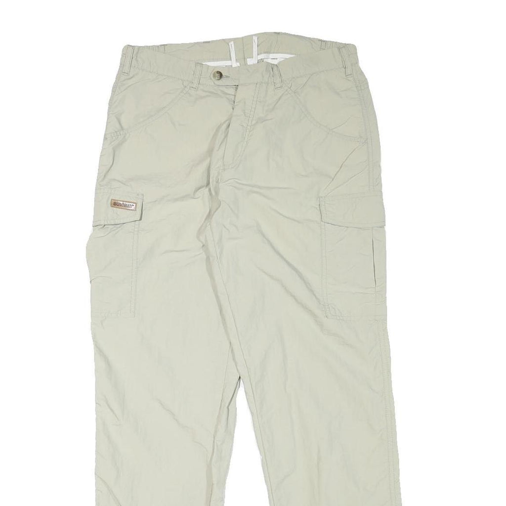 SUNWAY Mens Relaxed Beige Cargo Trousers W30 L31 Polyester Blend Zip Pockets