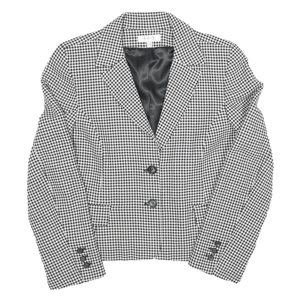 Womens Black & White Houndstooth Jacket L Cotton Blend Button Closure Classic