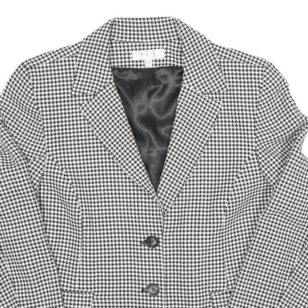 Womens Black & White Houndstooth Jacket L Cotton Blend Button Closure Classic