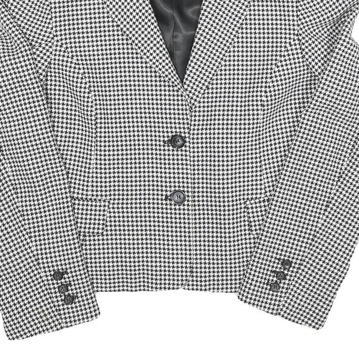 Womens Black & White Houndstooth Jacket L Cotton Blend Button Closure Classic