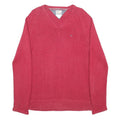 TOMMY HILFIGER Mens Red Patterned Jumper V-Neck Basic Knit XL Designer Cotton