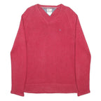 TOMMY HILFIGER Mens Red Patterned Jumper V-Neck Basic Knit XL Designer Cotton