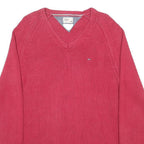 TOMMY HILFIGER Mens Red Patterned Jumper V-Neck Basic Knit XL Designer Cotton