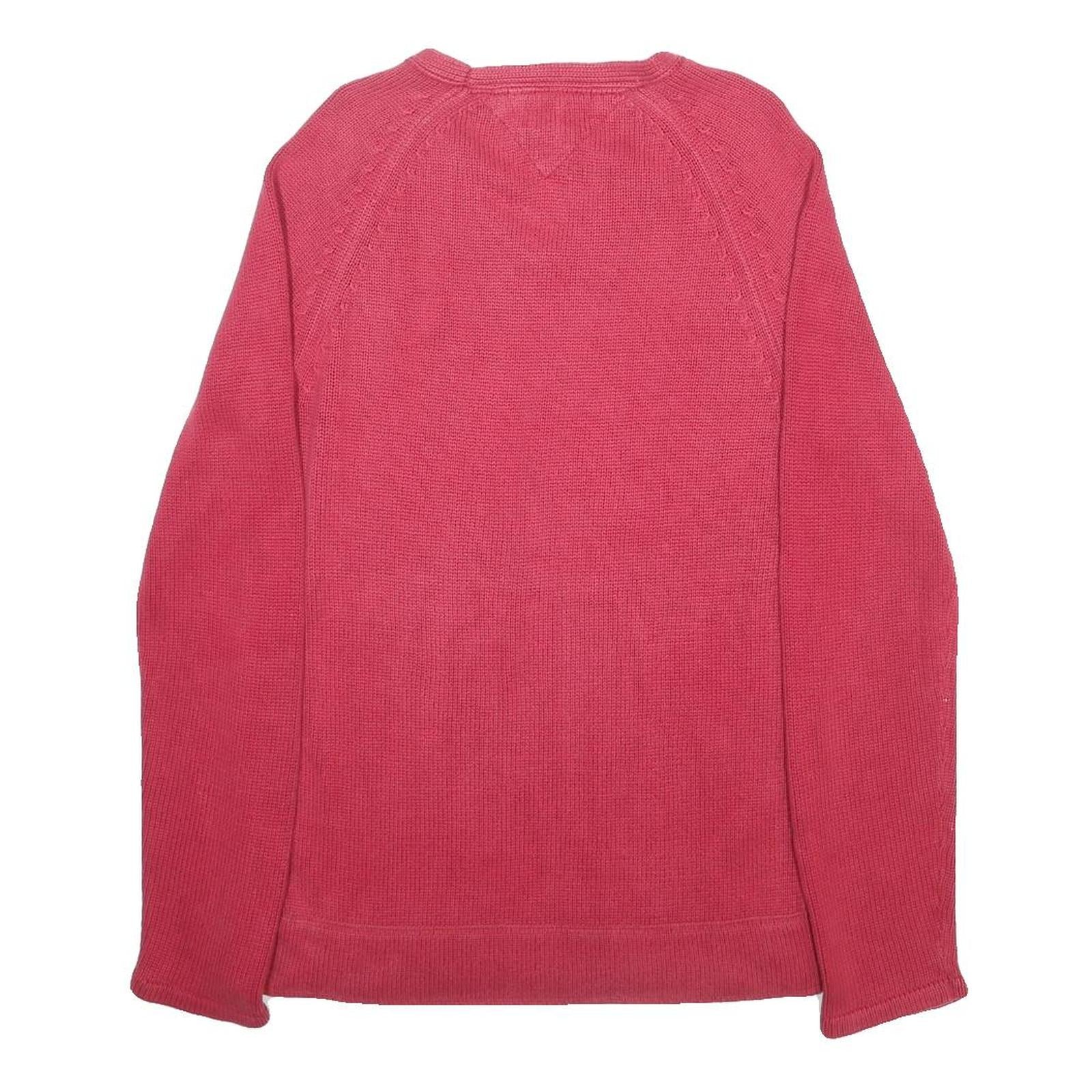 TOMMY HILFIGER Mens Red Patterned Jumper V-Neck Basic Knit XL Designer Cotton