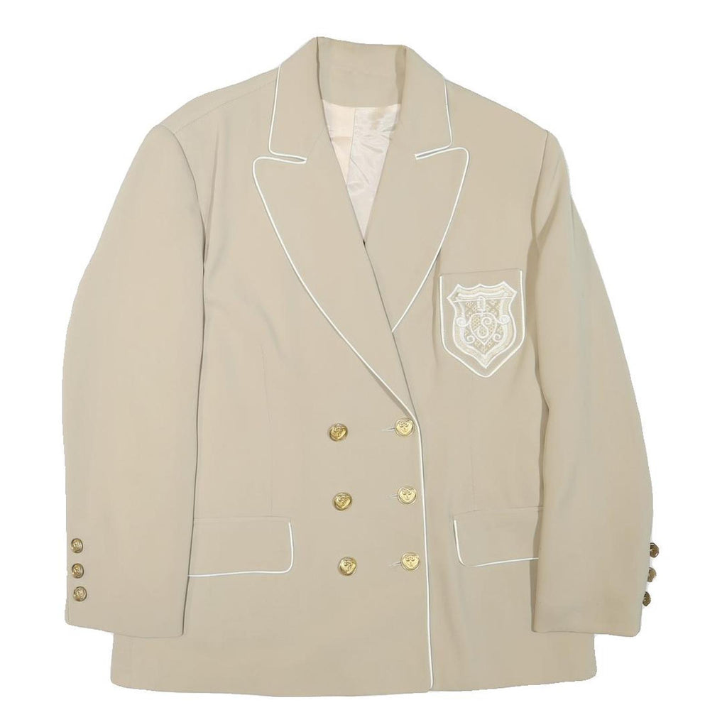 Womens Beige Cream Button Blazer Jacket L Polyester Blend Plain Gold Buttons