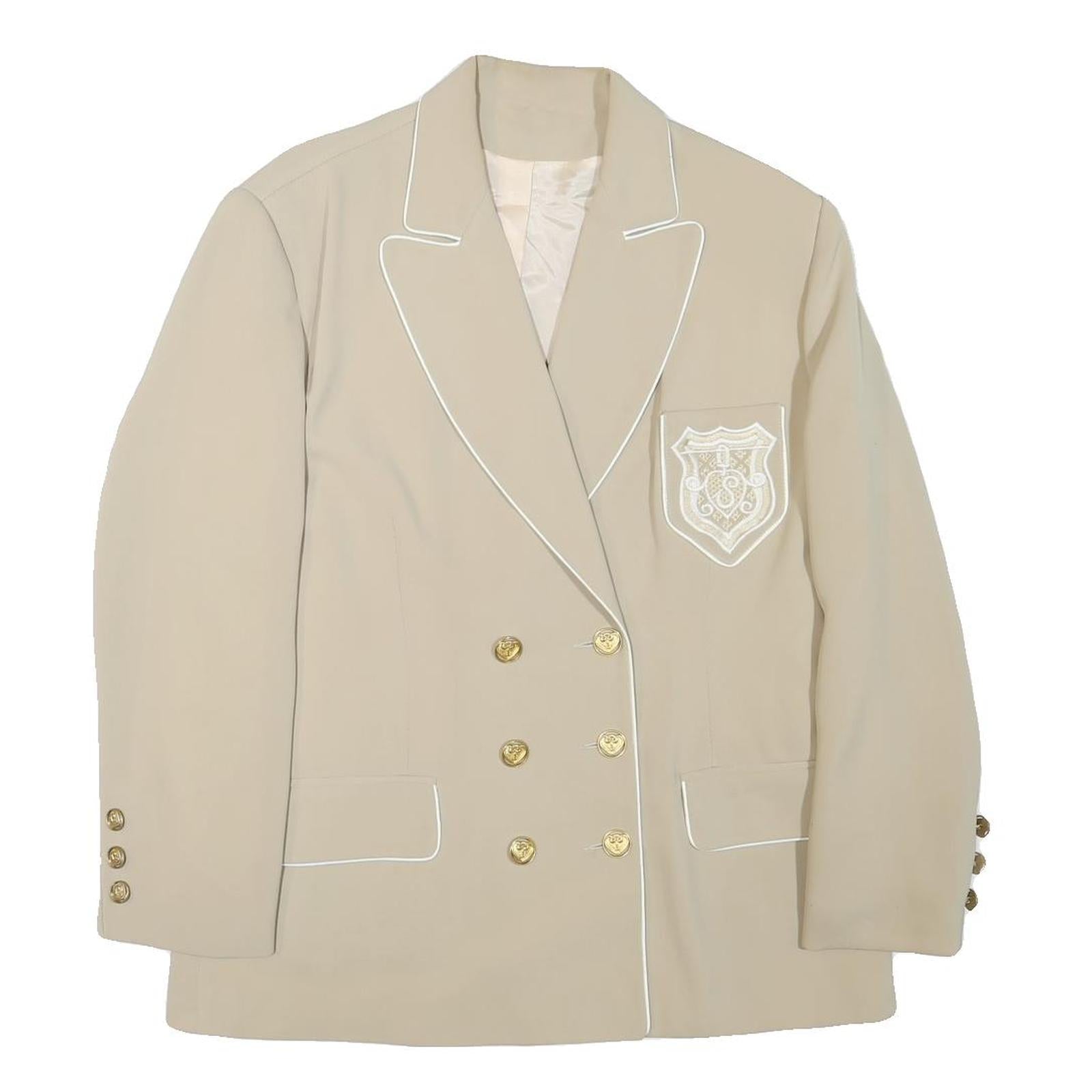 Womens Beige Cream Button Blazer Jacket L Polyester Blend Plain Gold Buttons