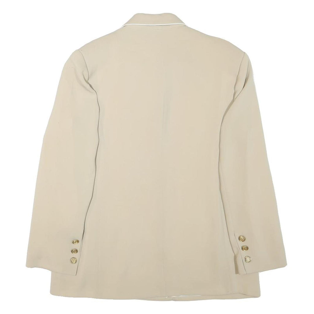Womens Beige Cream Button Blazer Jacket L Polyester Blend Plain Gold Buttons