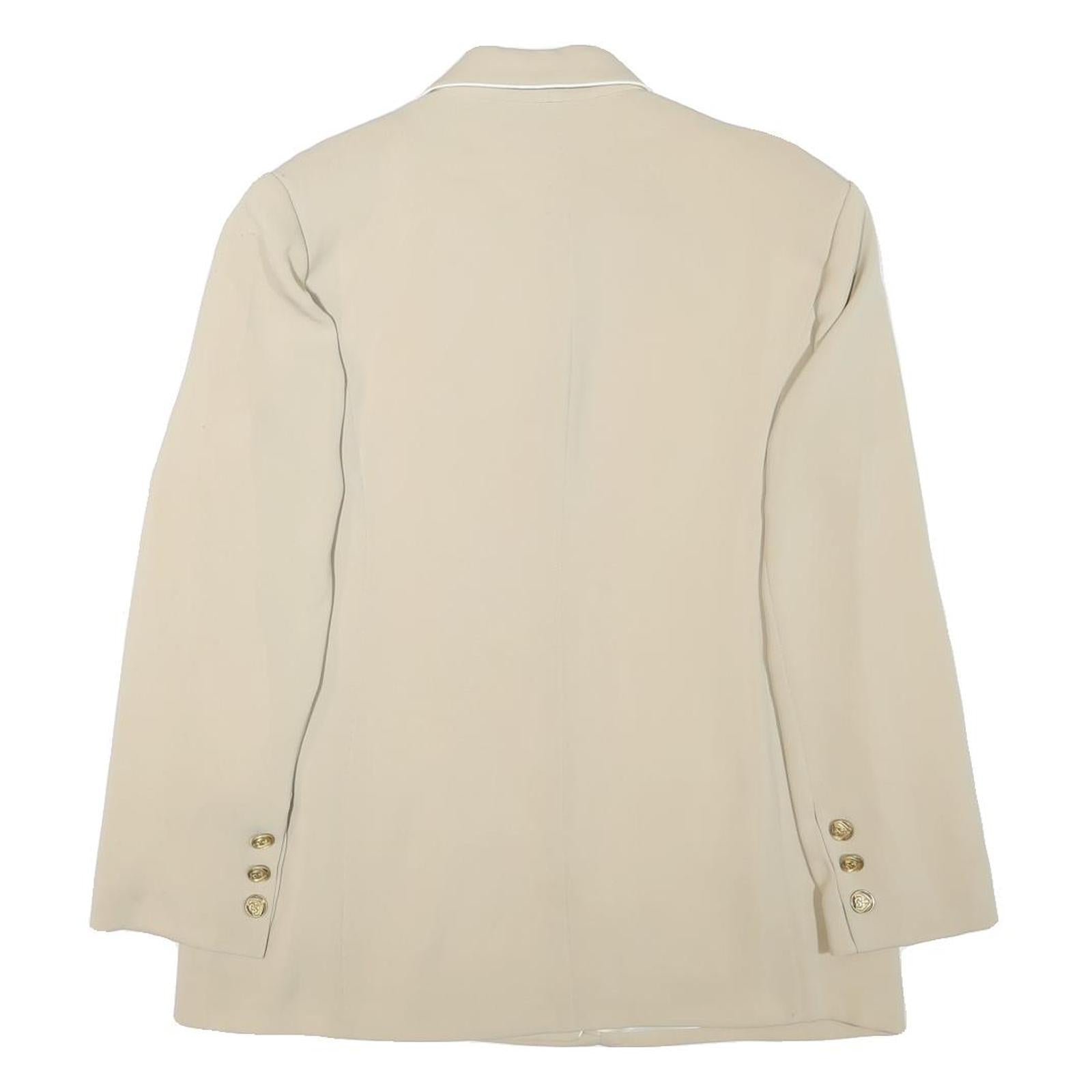 Womens Beige Cream Button Blazer Jacket L Polyester Blend Plain Gold Buttons