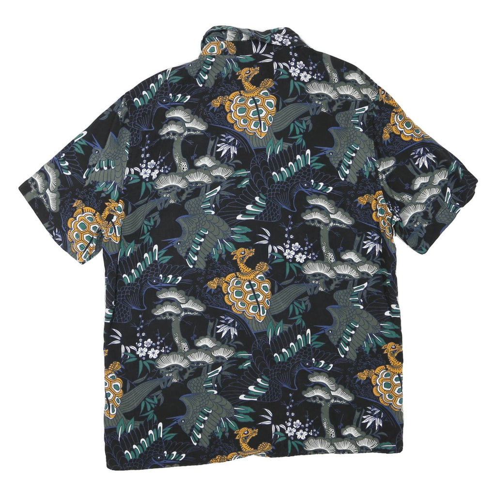 H&M Mens Black Pattern Shirt M Cotton Blend Button Collar Casual