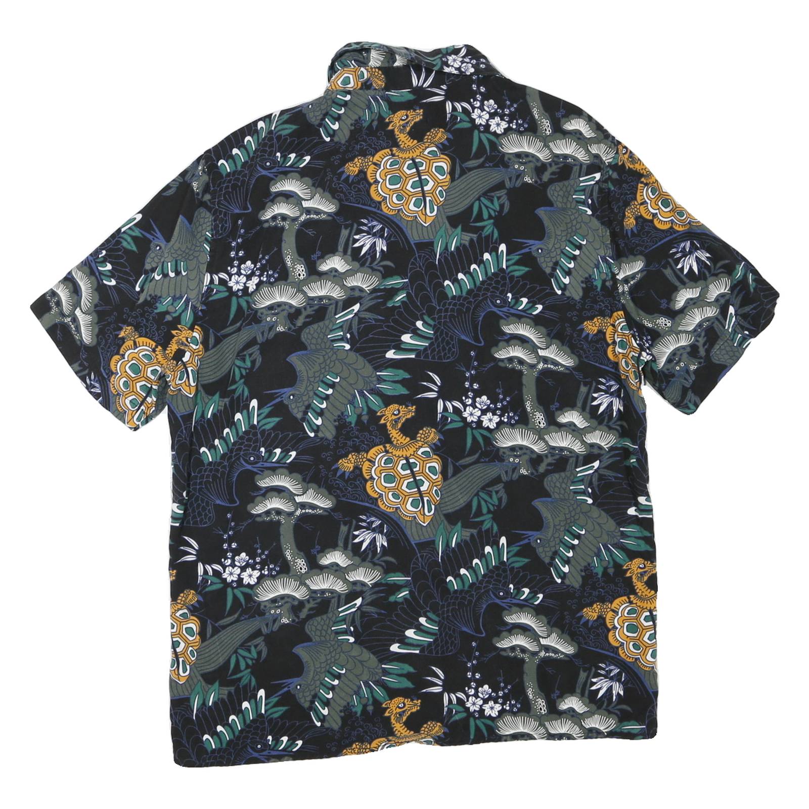 H&M Mens Black Pattern Shirt M Cotton Blend Button Collar Casual
