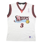 CHAMPION Mens White & Red Sixers Iverson Basketball Jersey L Sleeveless V-Neck