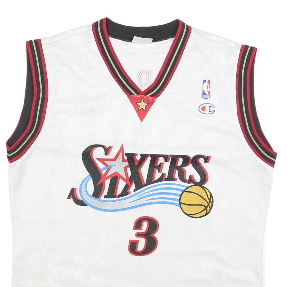 CHAMPION Mens White & Red Sixers Iverson Basketball Jersey L Sleeveless V-Neck