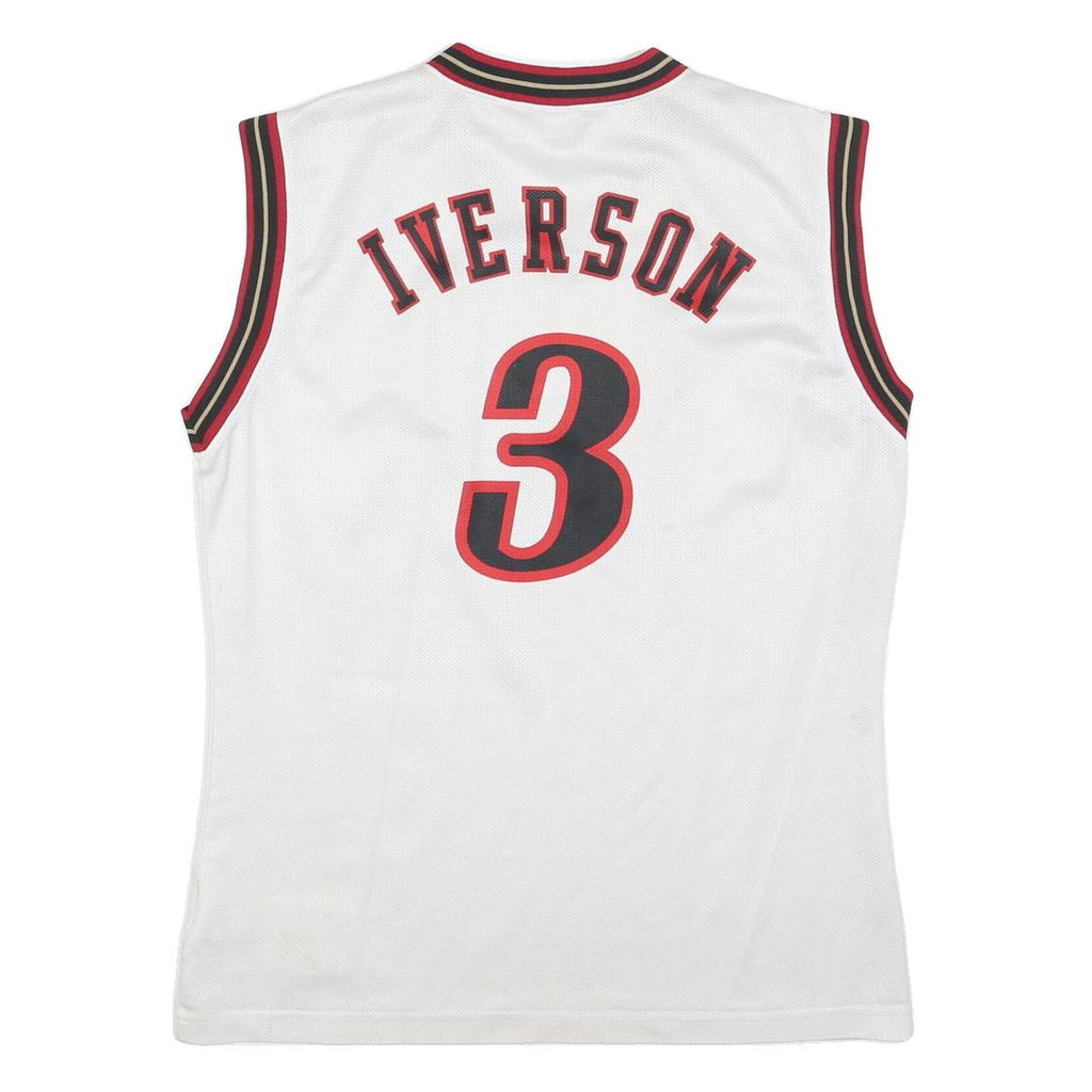 CHAMPION Mens White & Red Sixers Iverson Basketball Jersey L Sleeveless V-Neck