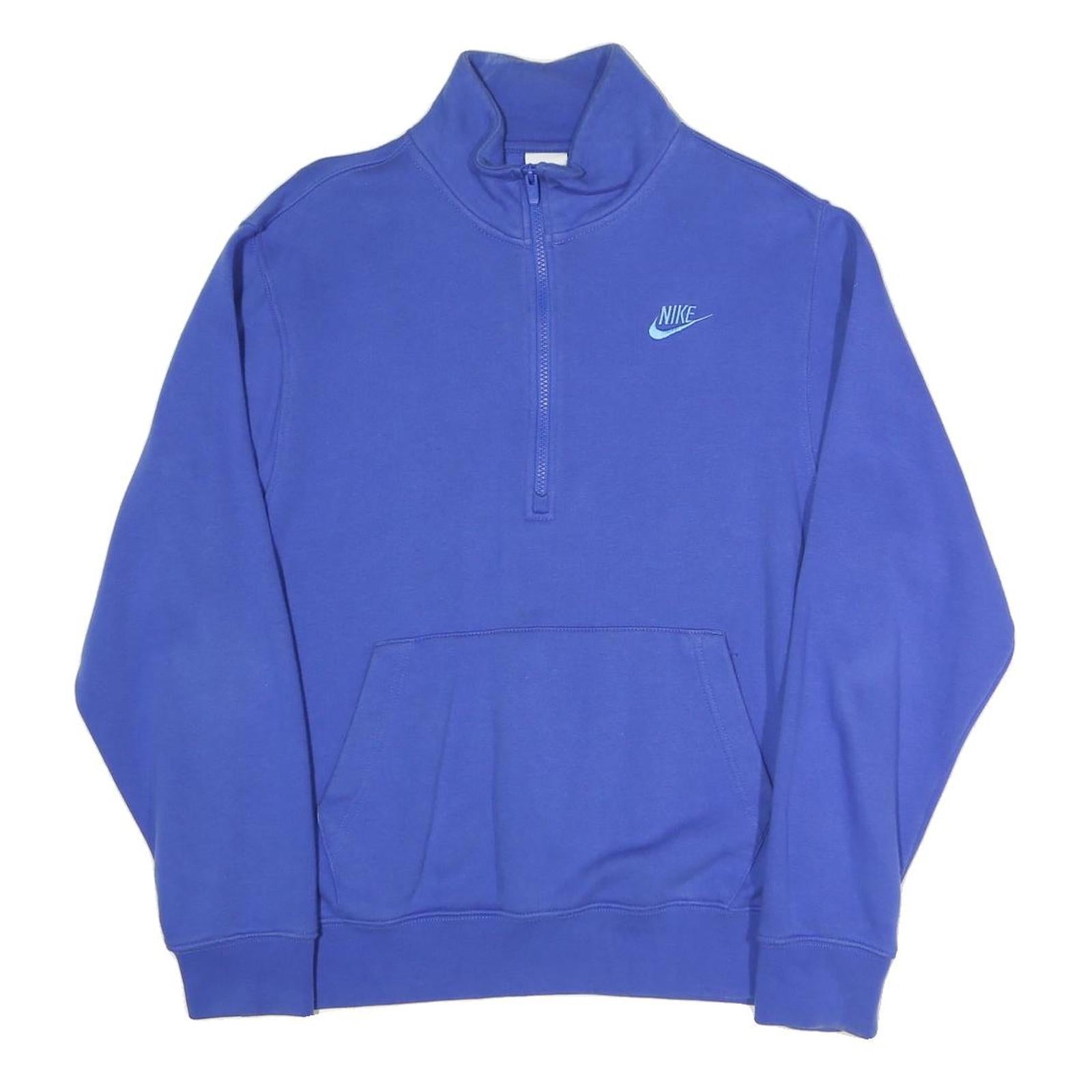 NIKE Mens Blue 1/4 Zip Sweatshirt S Cotton Blend Pullover Casual Sportswear