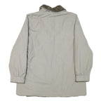 Womens Beige Jacket L Polyester Blend Plain Button Closure Faux Fur Collar Warm