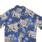 CAMPOA Mens Blue Hawaiian Shirt M Polyester Blend Tropical Palm Print Casual