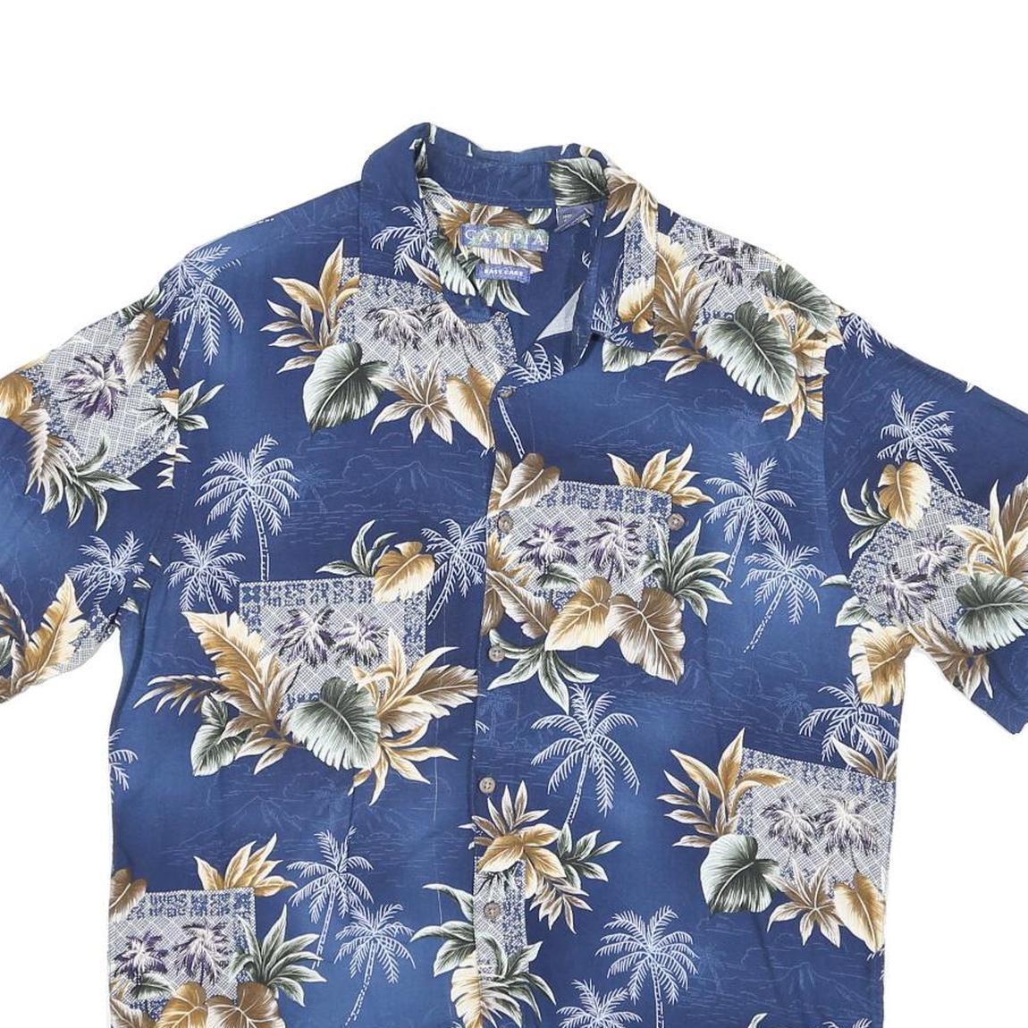 CAMPOA Mens Blue Hawaiian Shirt M Polyester Blend Tropical Palm Print Casual