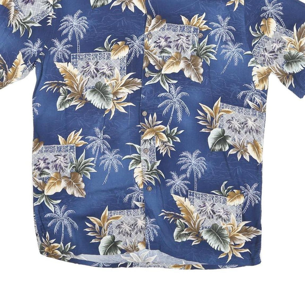 CAMPOA Mens Blue Hawaiian Shirt M Polyester Blend Tropical Palm Print Casual