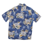 CAMPOA Mens Blue Hawaiian Shirt M Polyester Blend Tropical Palm Print Casual