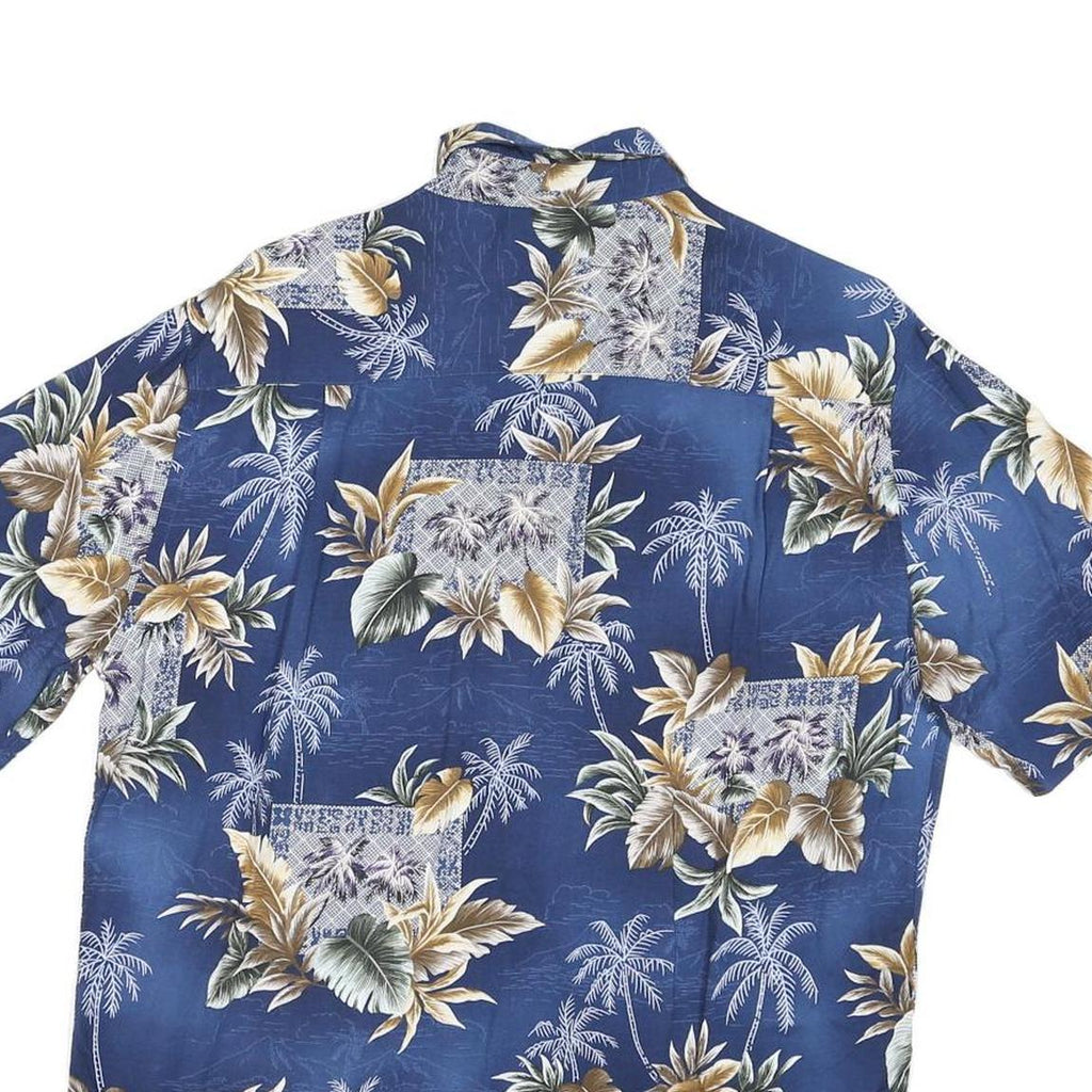 CAMPOA Mens Blue Hawaiian Shirt M Polyester Blend Tropical Palm Print Casual