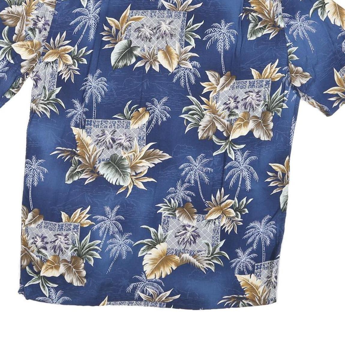 CAMPOA Mens Blue Hawaiian Shirt M Polyester Blend Tropical Palm Print Casual